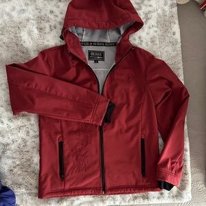 Women's Red Utility Jacket with Embroidered Detail